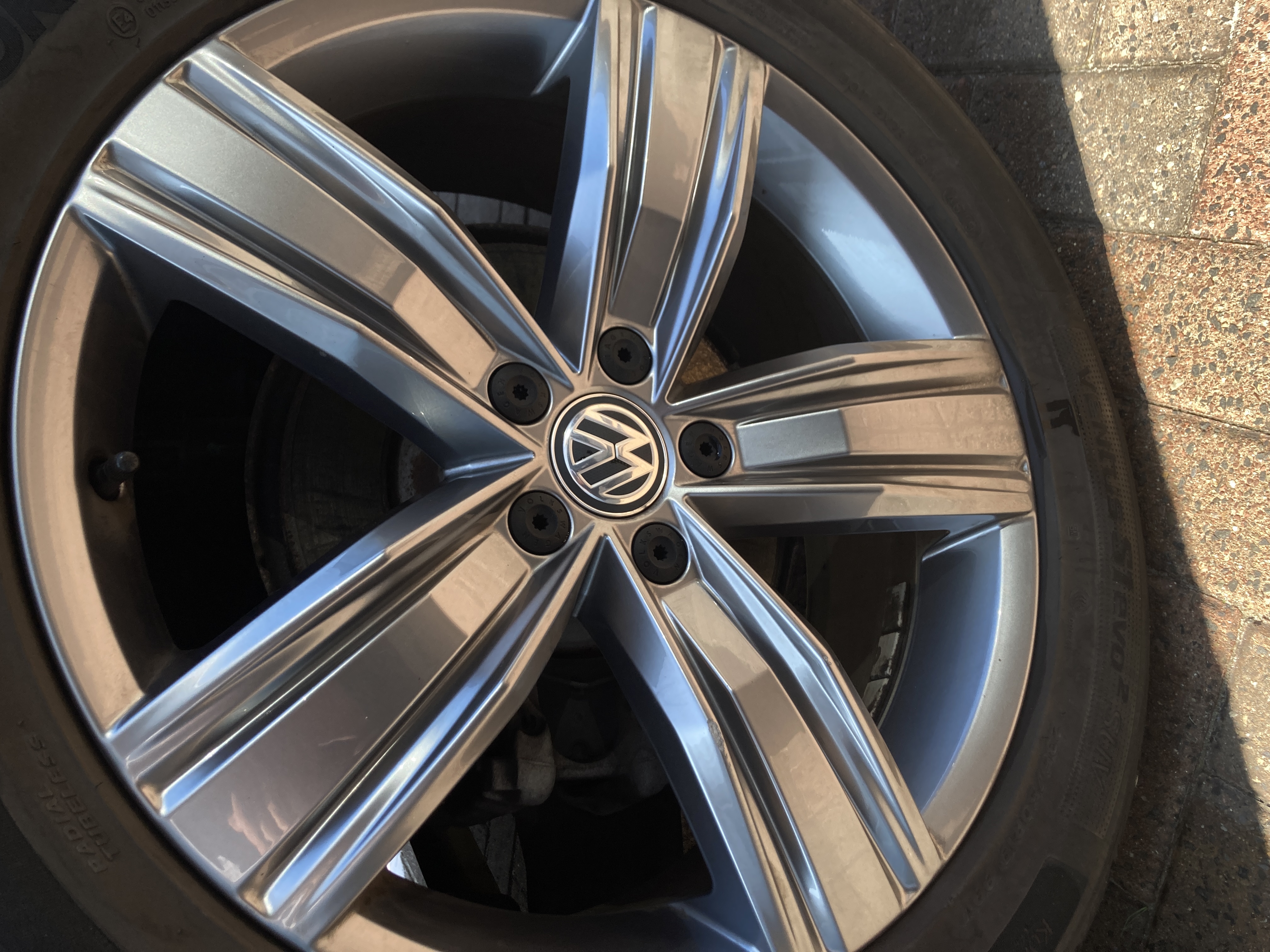Freshly cleaned Volkswagen alloy wheel